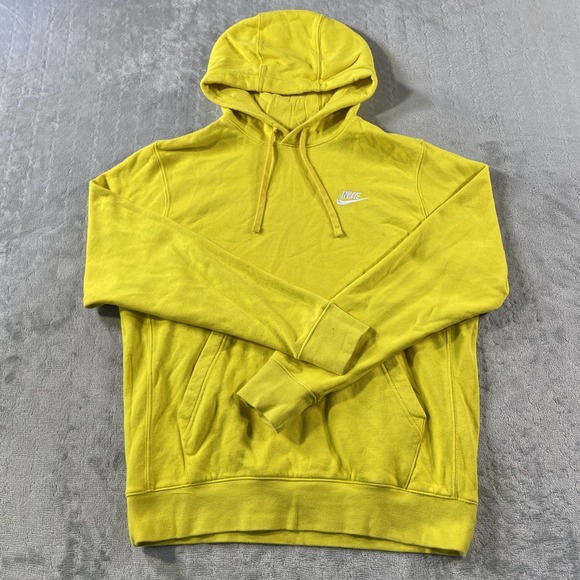 Nike Hoodie Men Medium Yellow Swoosh Pullover Sweatshirt Athletic Casual Outdoor - Picture 1 of 10
